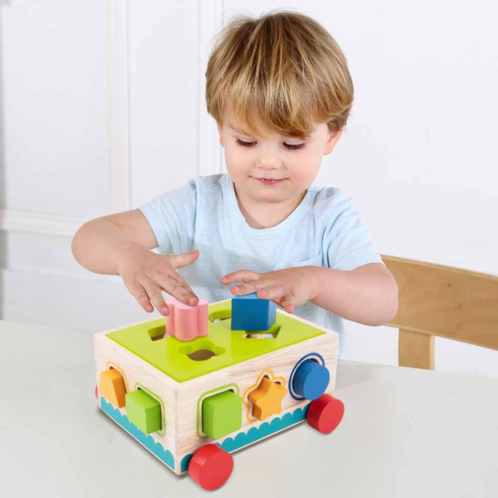 TookyToy - Wooden Pull Along Toy Car & Shape Sorter - Image 2