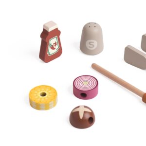 Classic World - Pretend & Play - Wooden BBQ Set with Grill and Food Accessories