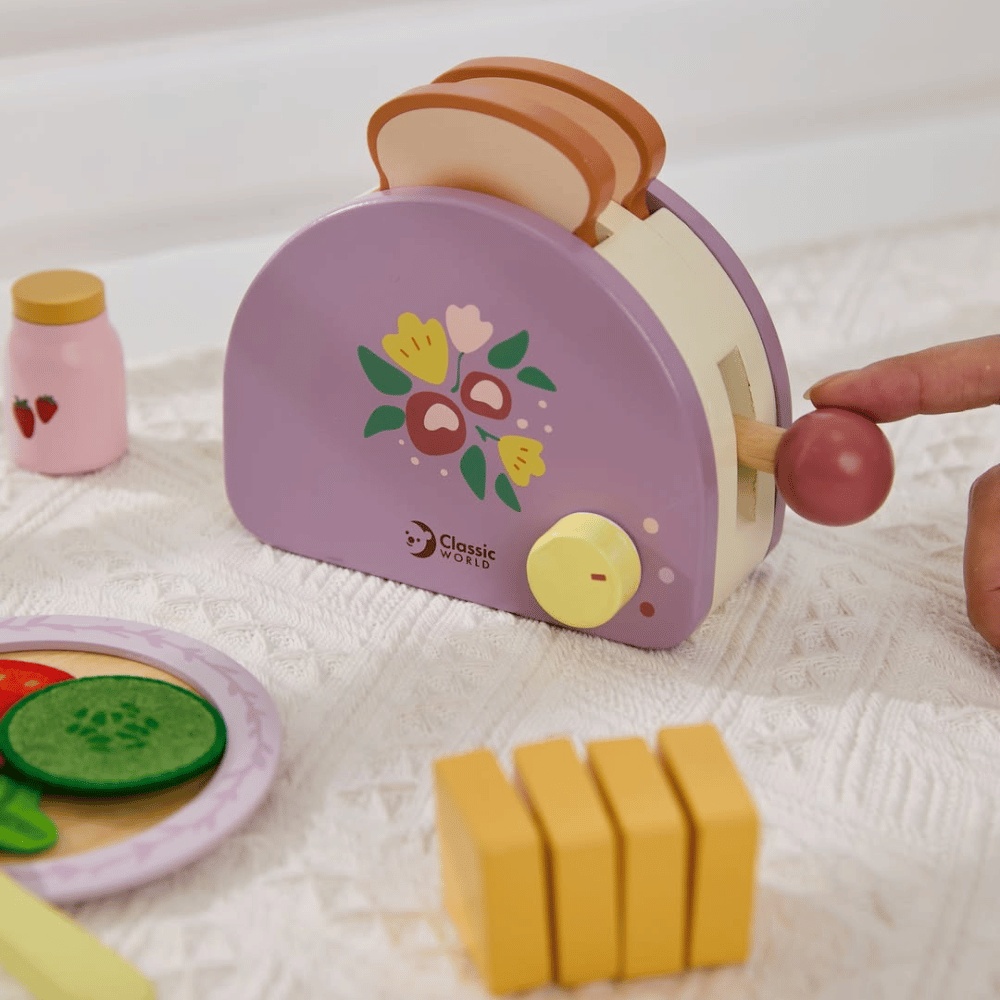 Classic World - Pretend & Play - Wooden Toaster Breakfast Set - 13pcs - Image 4