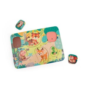 Classic World - Wooden Peg Puzzle - Jungle Animals with Sound - 8pcs