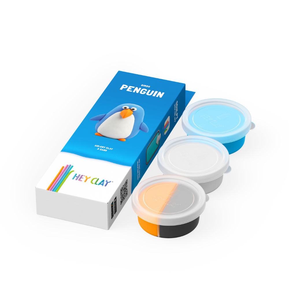 Hey Clay - Modelling Air-Dry Clay with Fun Interactive App - Penguin, series Birds, 3 cans - Image 4