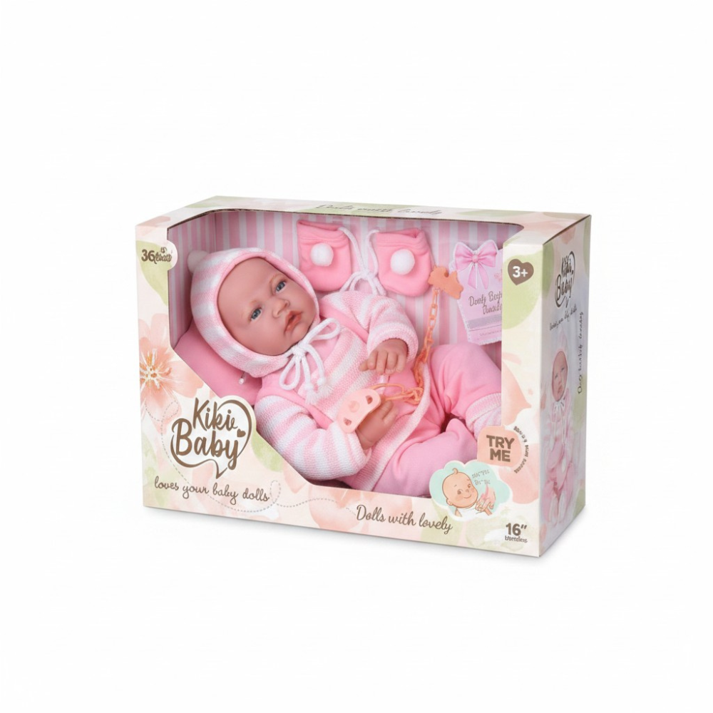 Baby Doll with Soft Body, 12 Sounds, Pink Stripe Knit Snowsuit - 40cm - Image 3