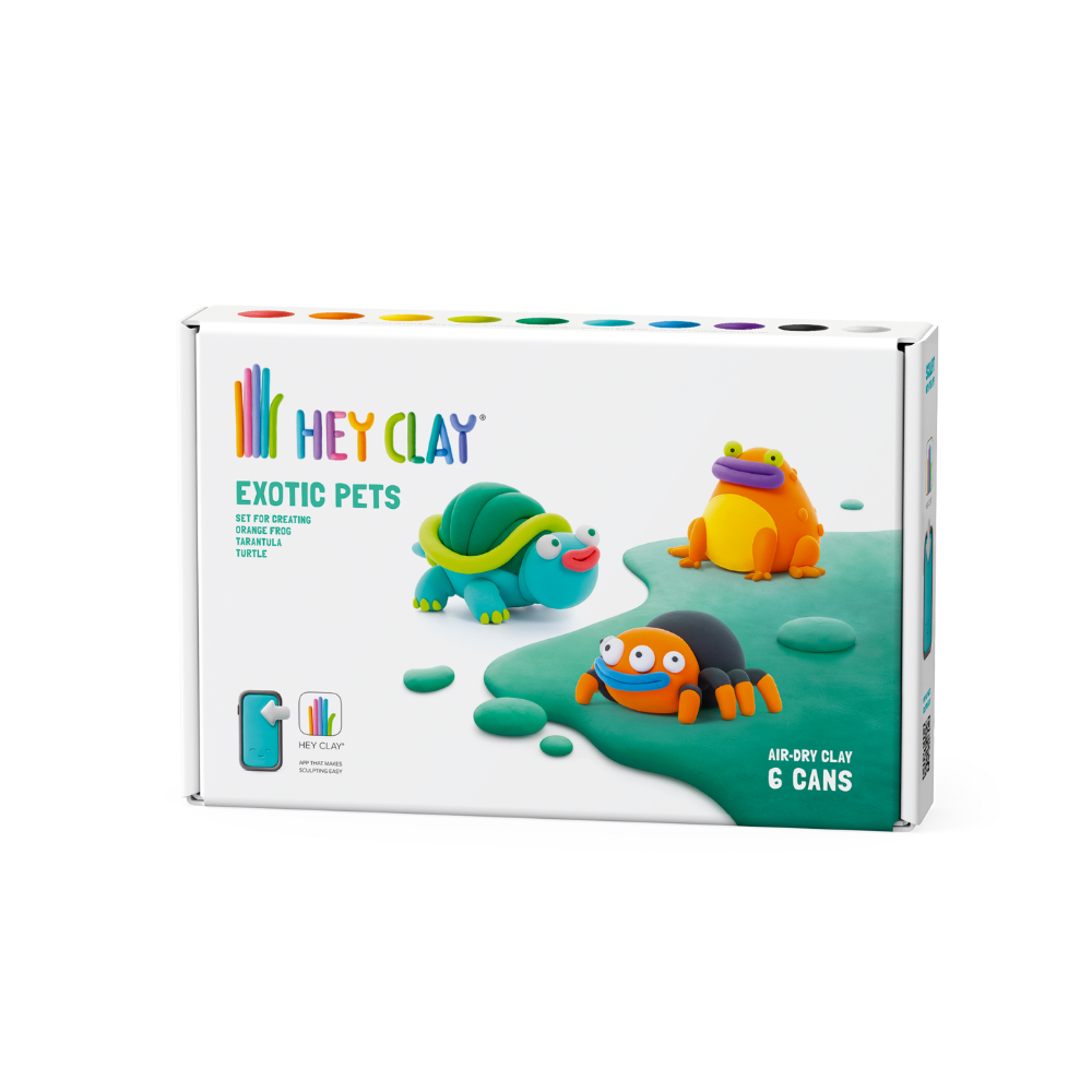 Hey Clay - Modelling Air-Dry Clay with Fun Interactive App - Turtle, Orange frog, Tarantula, Series Exotic Pets, 6 cans - Image 8