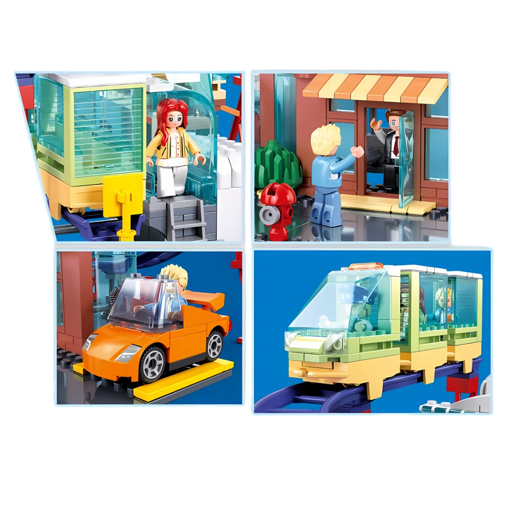 Sluban Building Set: Metropolis - Electric Bus & E-Car Store - 379 Pieces - Image 5