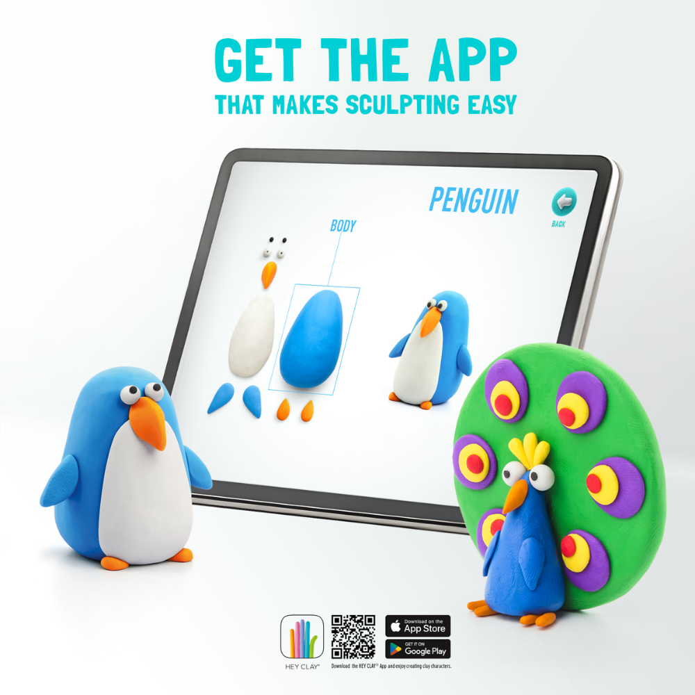 Hey Clay - Modelling Air-Dry Clay with Fun Interactive App - Penguin, series Birds, 3 cans - Image 6