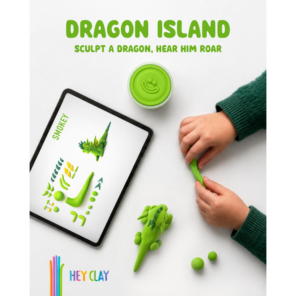 Hey Clay - Modelling Air-Dry Clay with Fun Interactive App - Smokey, Series Dragon Island, 3 cans - Image 2