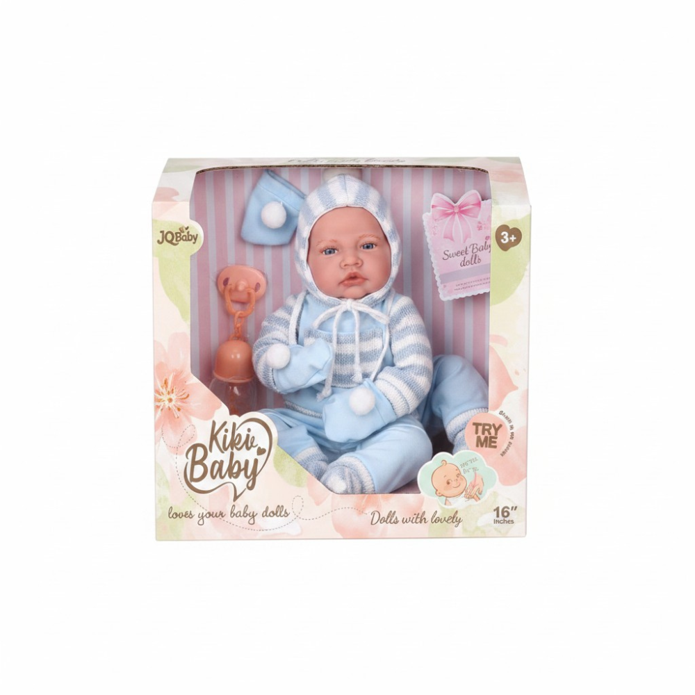 Baby Doll with Soft Body, 12 Sounds, Blue Stripe Knit Snowsuit - 40cm - Image 3