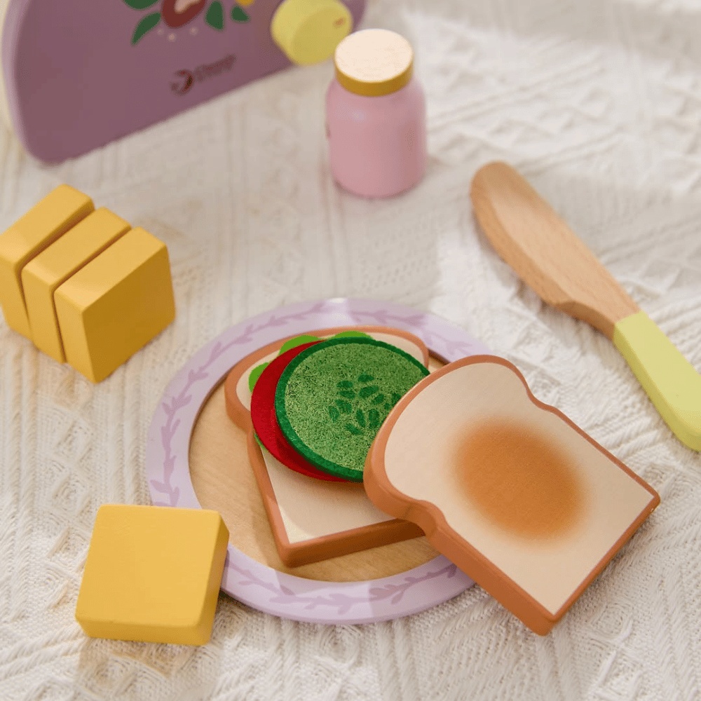 Classic World - Pretend & Play - Wooden Toaster Breakfast Set - 13pcs - Image 5