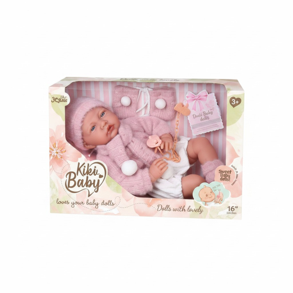 Baby Doll with Soft Body, 12 Sounds, Pink Fluffy Knit Hooded Jacket - 40cm - Image 3