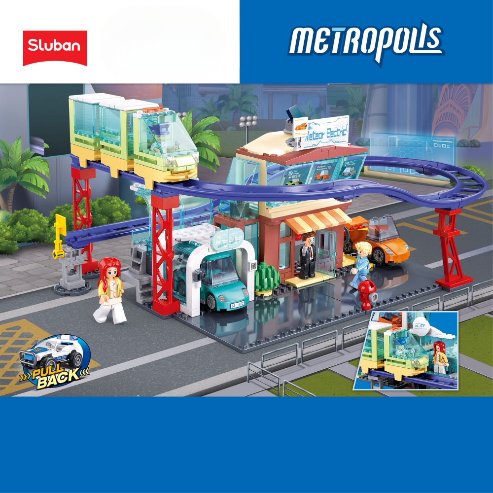 Sluban Building Set: Metropolis - Electric Bus & E-Car Store - 379 Pieces - Image 7