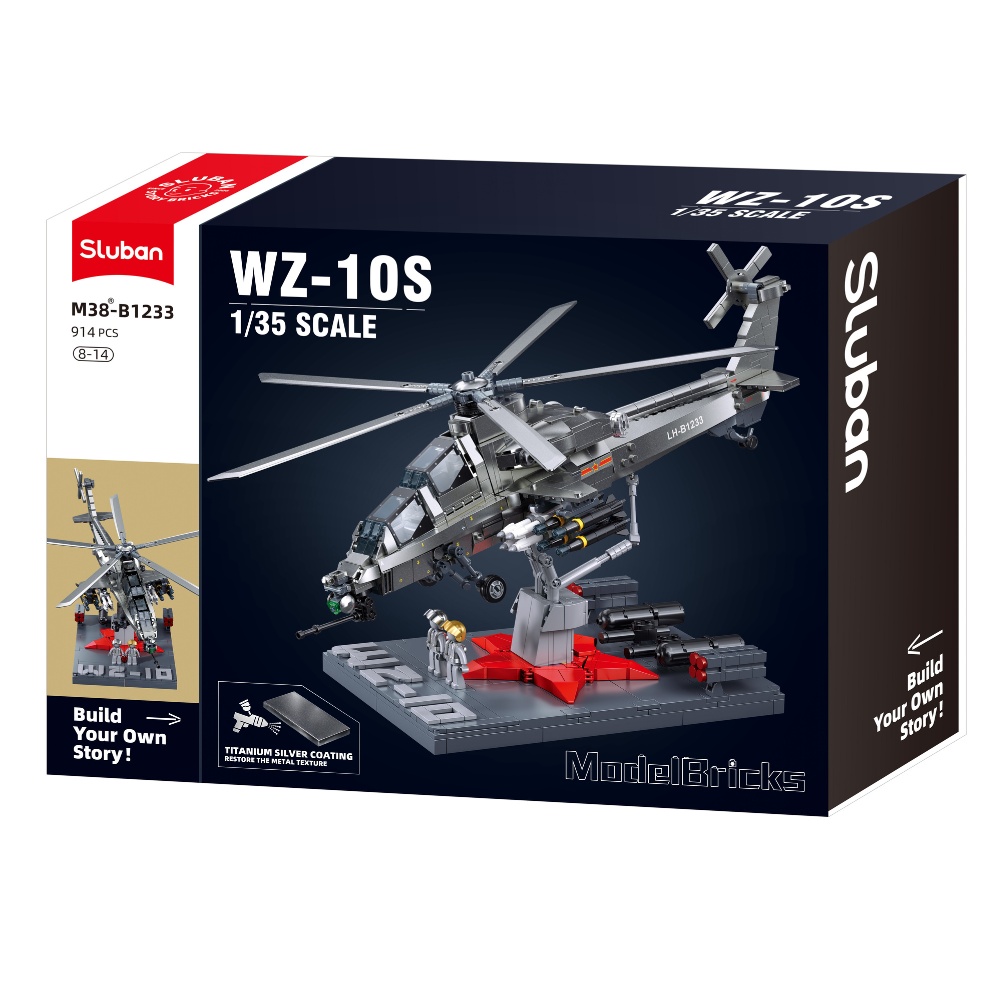 Sluban Building Set: Model Bricks - WZ-10S Helicopter - 914 Pieces