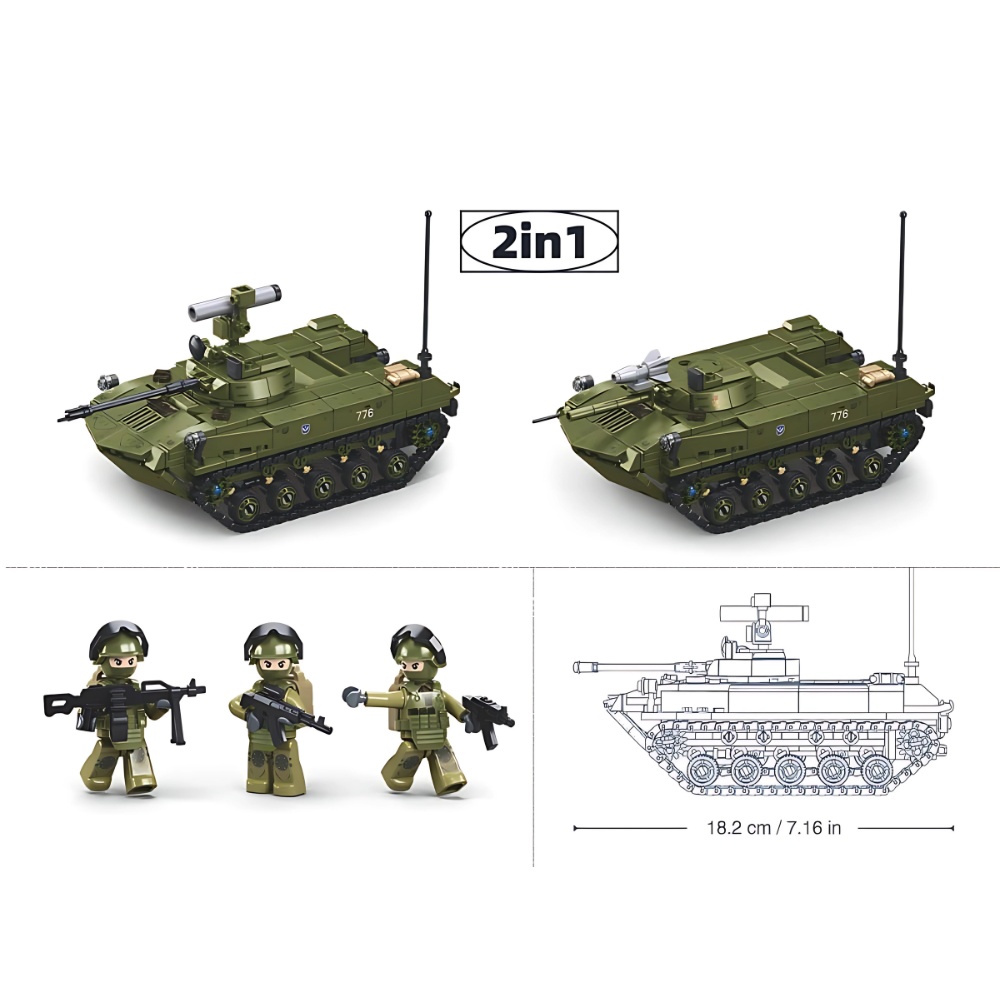 Sluban Building Set: Model Bricks - BMD-2S 2-in-1 Tank - 530 Pieces - Image 6