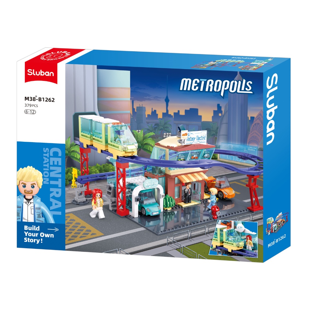 Sluban Building Set: Metropolis - Electric Bus & E-Car Store - 379 Pieces