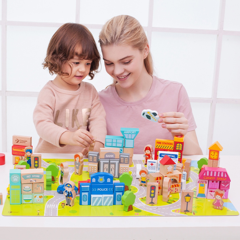 Classic World - Wooden City Building Blocks Set - 120 Pieces - Image 2
