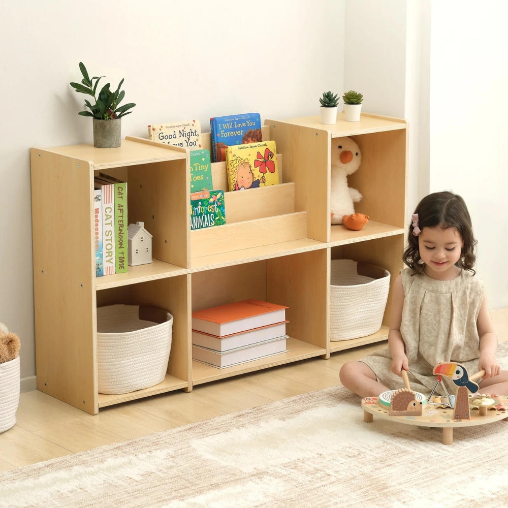TookyToy - Montessori Bookshelf and Toy Storage Organizer with Book Rack