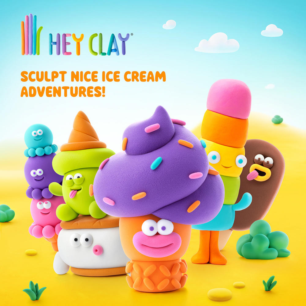 Hey Clay - Modelling Air-Dry Clay with Fun Interactive App - Flip Cone, Series Nice Ice Cream, 3 cans - Image 2