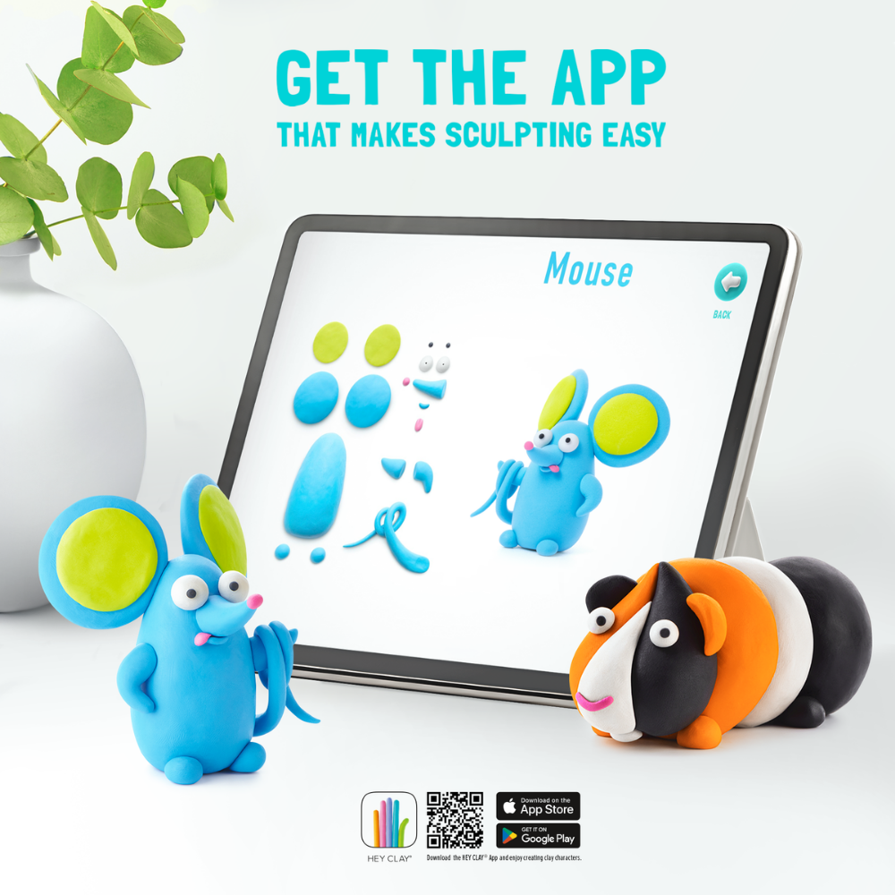 Hey Clay - Modelling Air-Dry Clay with Fun Interactive App - Mouse, series Fluffy Pets, 3 cans - Image 6