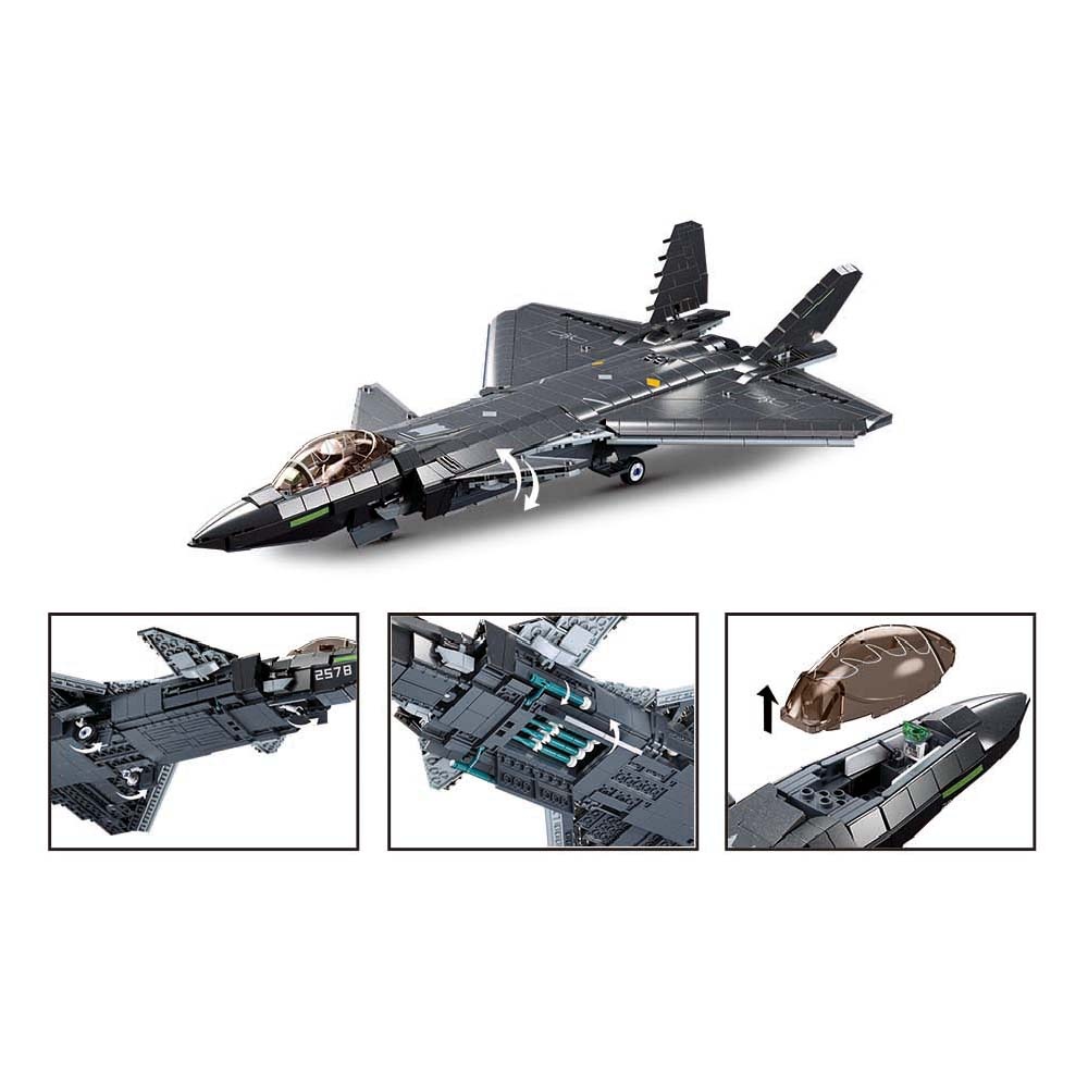 Sluban Building Set: Model Bricks - J20 Stealth Aircraft 1/44 - 1007pcs - Image 4