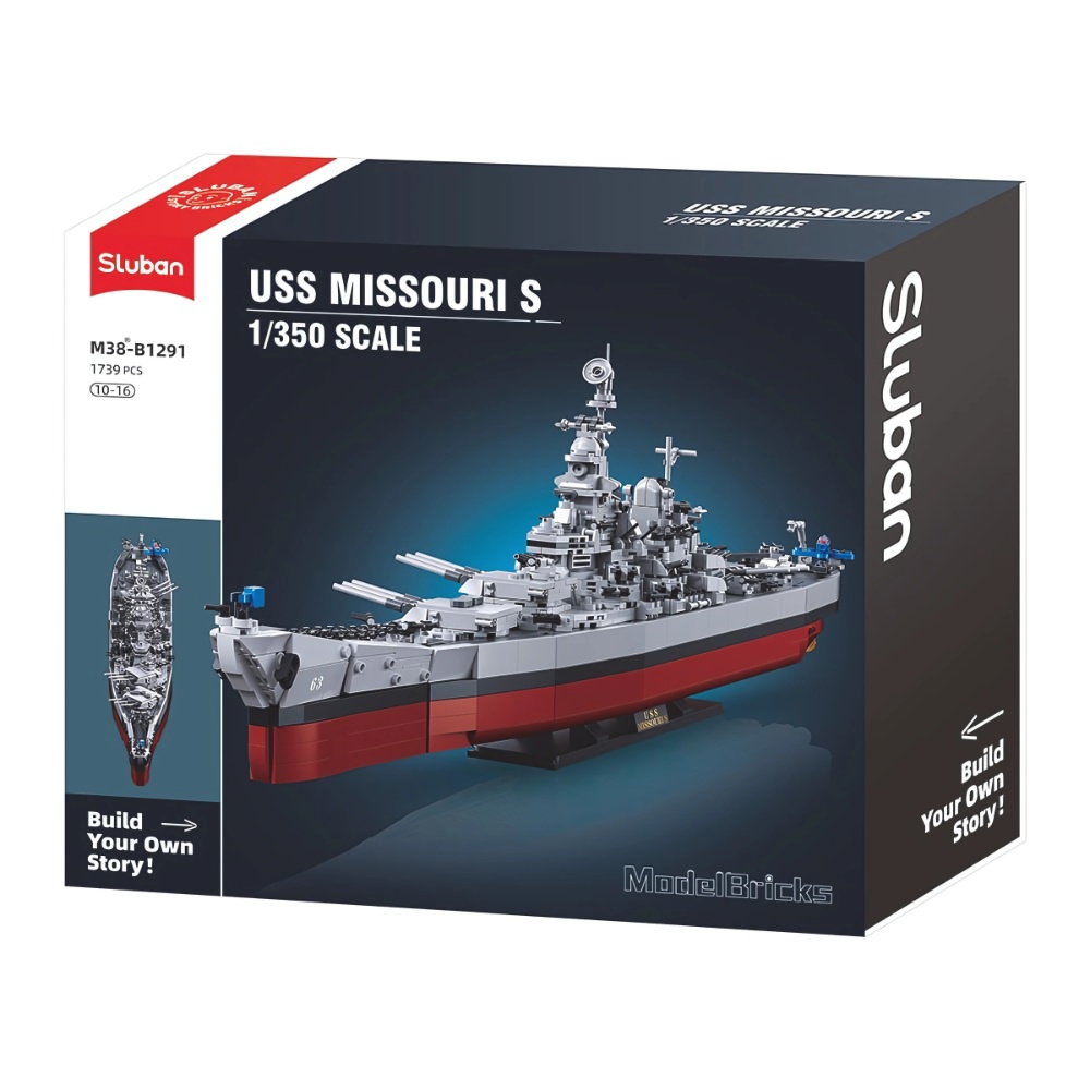 Sluban Building Set: Model Bricks - USS Missouri S Battleship - 1739 Pieces