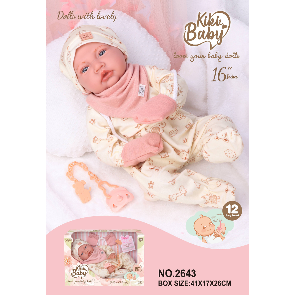 Baby Doll with Soft Body, 12 Sounds, Cream Animal Print Sleepsuit - 40cm - Image 2