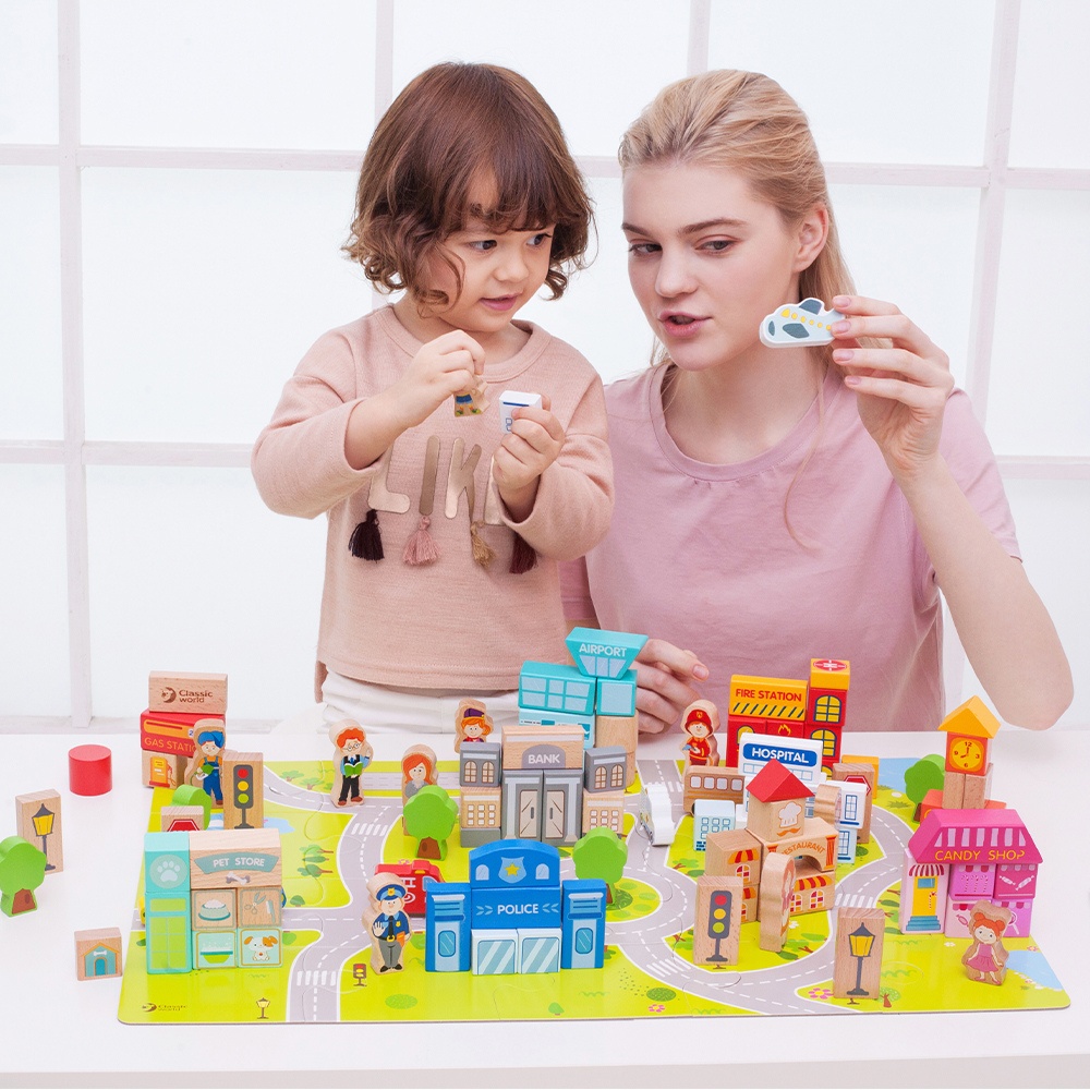Classic World - Wooden City Building Blocks Set - 120 Pieces - Image 3