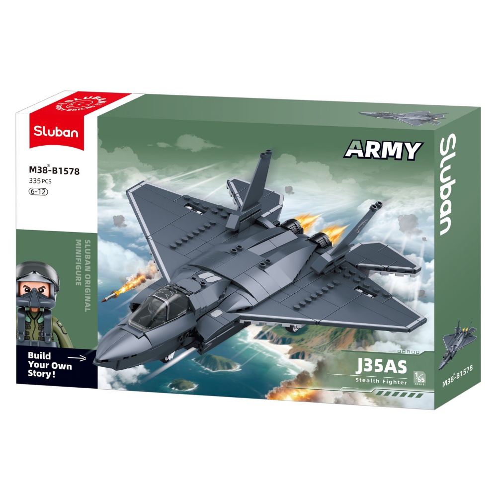 Sluban Building Set: Army - J-35AS Stealth Fighter Jet 1/55 Scale - 335pcs