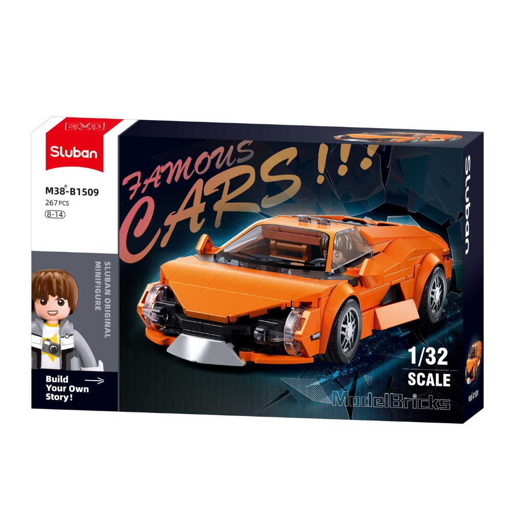 Sluban Building Set: ModelBricks - Famous Cars - Italian Supercar (Orange) 1/32 Scale - 265pcs