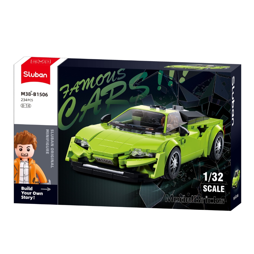 Sluban Building Set: ModelBricks - Famous Cars - Italian Supercar (Lime Green) 1/32 Scale - 232pcs