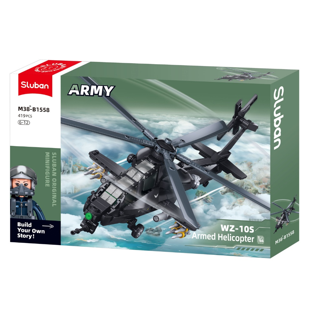 Sluban Building Set: Army - WZ-10S Attack Helicopter 1/45 Scale - 419pcs