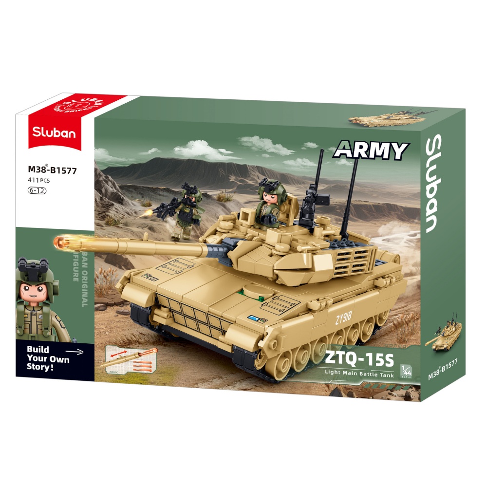 Sluban Building Set: Army - Type 15 Light Tank 1/45 Scale - 411pcs