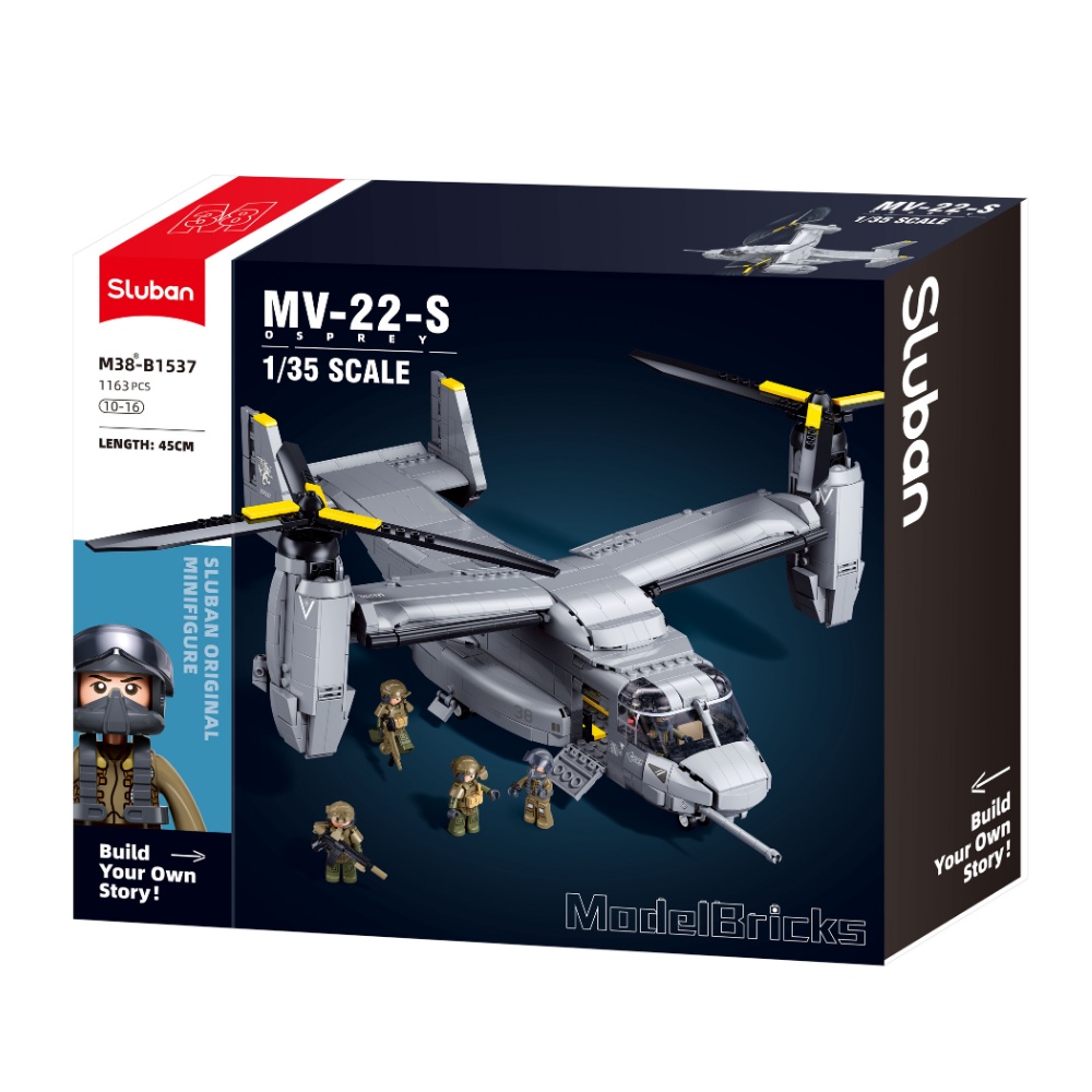 Sluban Building Set: ModelBricks - 1/44 Scale MV-22 Osprey Tiltrotor Aircraft - 1,142pcs