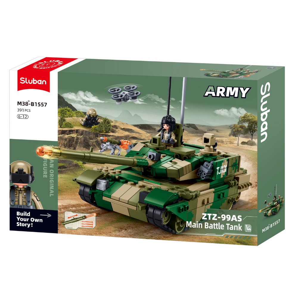 Sluban Building Set: Army - ZTZ-99AS Main Battle Tank 1/44 Scale - 391pcs
