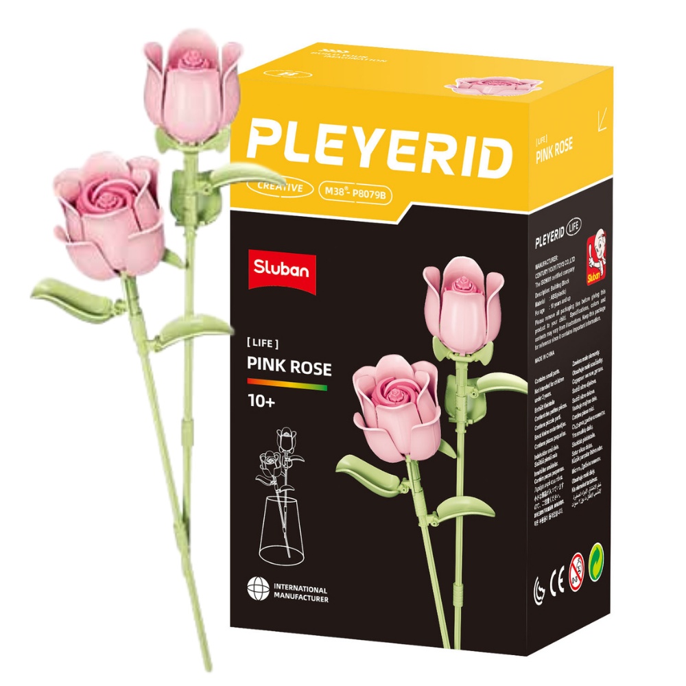 Sluban Building Set: Pleyerid - Flower Collection - Pink Rose - 69pcs